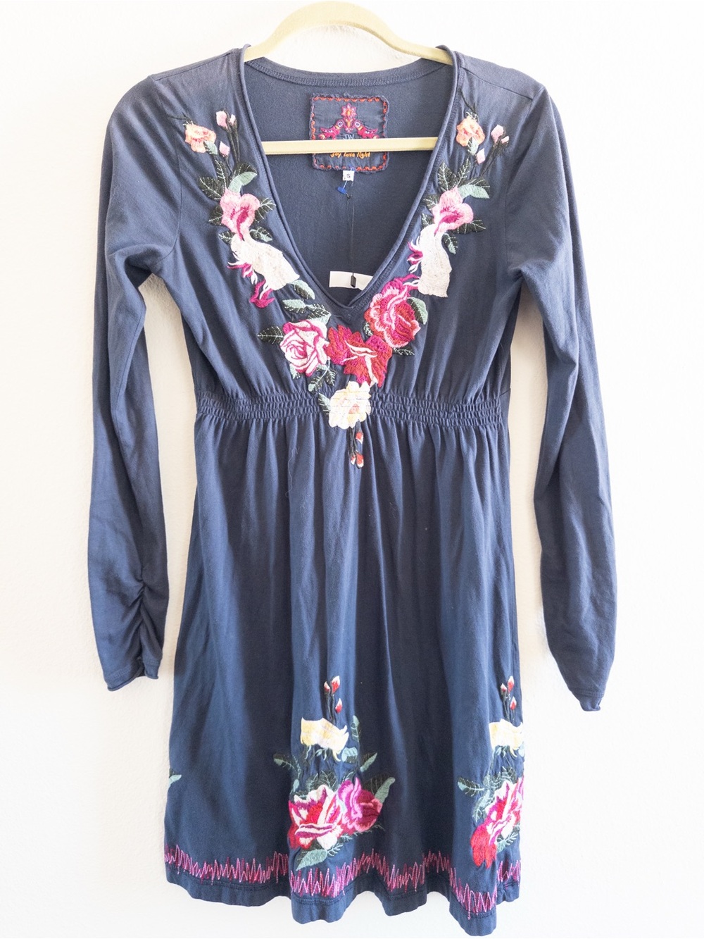 NWT Johnny Was Navy Floral Embroidered Long Sleeve Dress size S